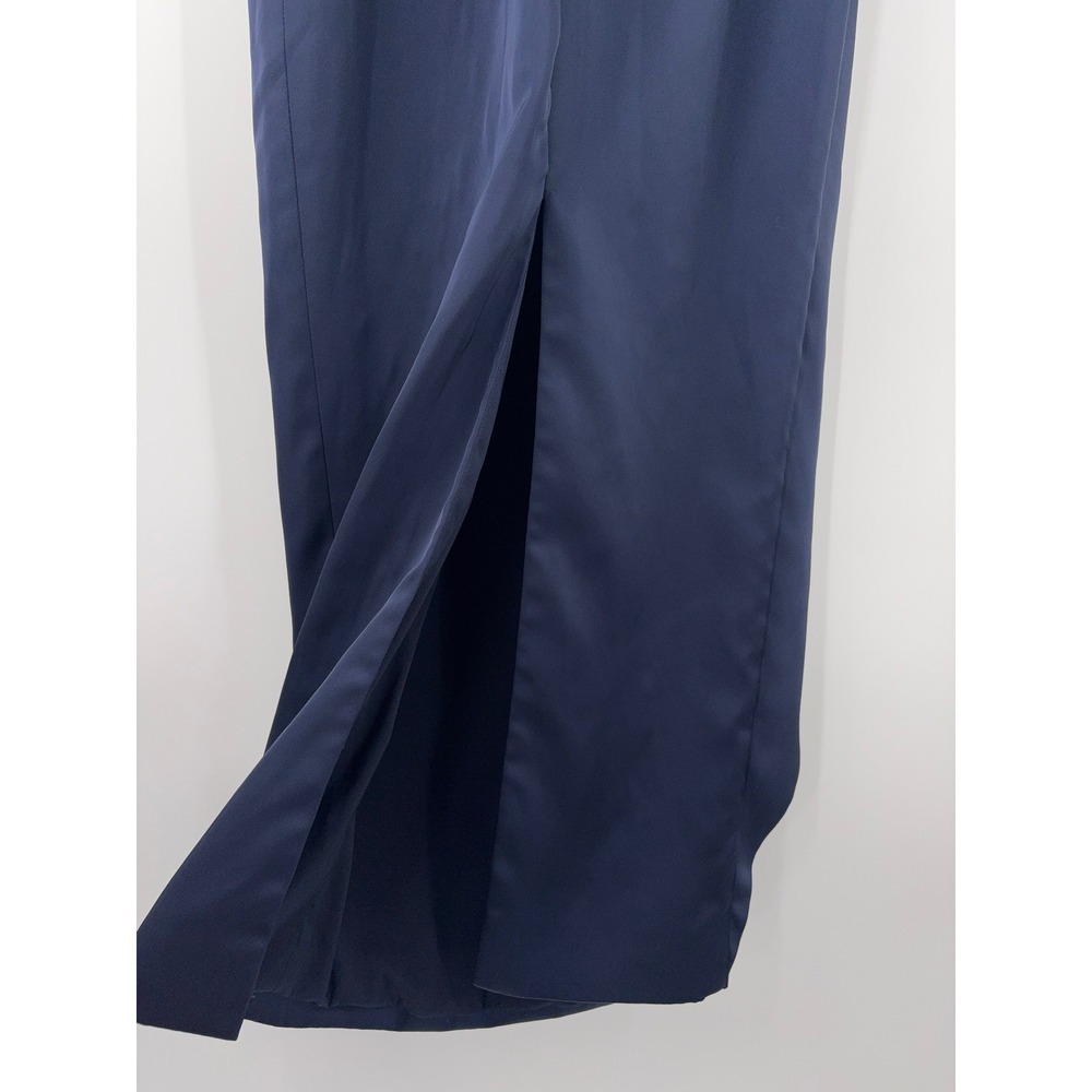B35 Ronny Kobo Pradova Midi Dress XS Navy Blue Strapless Rosette Slit Cocktail - Picture 7 of 13